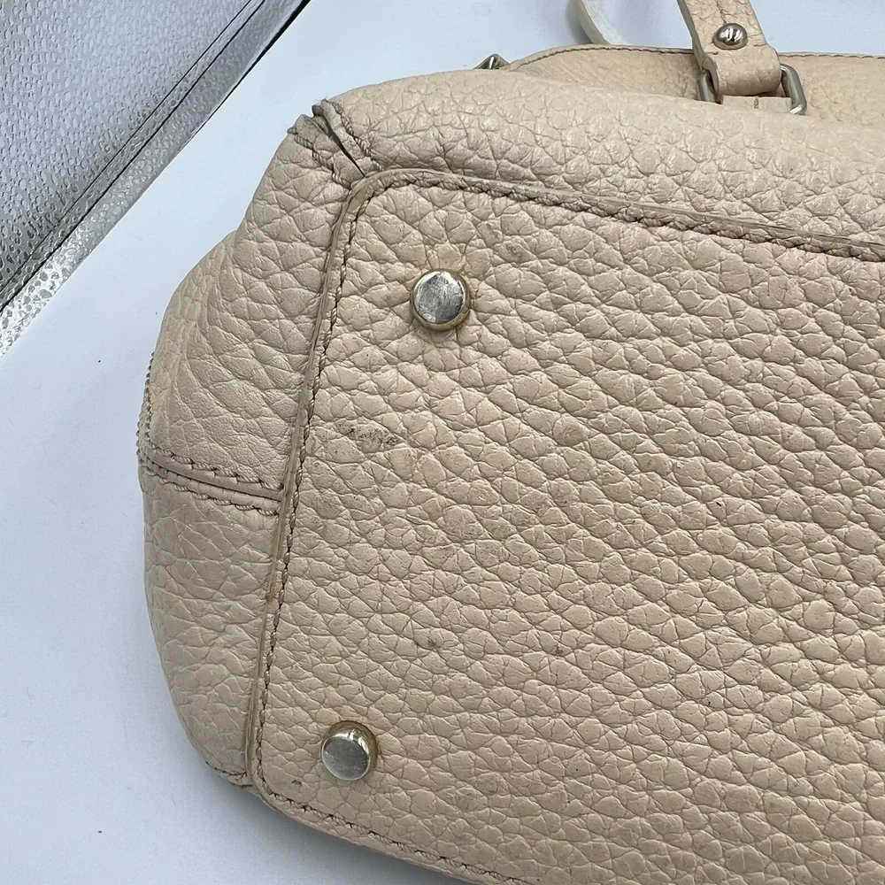 Kate Spade Pebbled‎ Leather Satchel Tote Bag Beige Zip Top Shoulder Purse